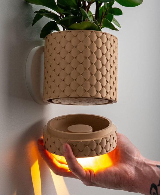 3D Printed Wall Planter Lamp – Modern Textured Plant Holder with Ambient Light